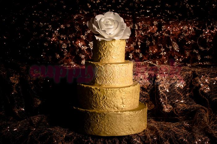 Golden lace bridal cake