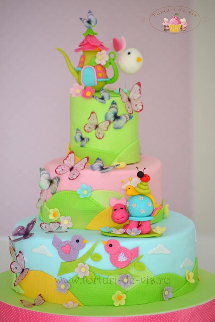 Christening cake with butterflies