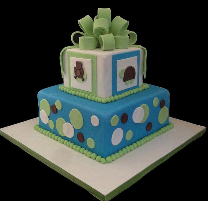 Turtle and Frog Baby Shower Cake