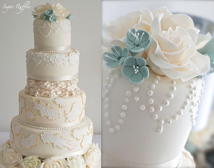 Lace & Pearls Wedding Cake