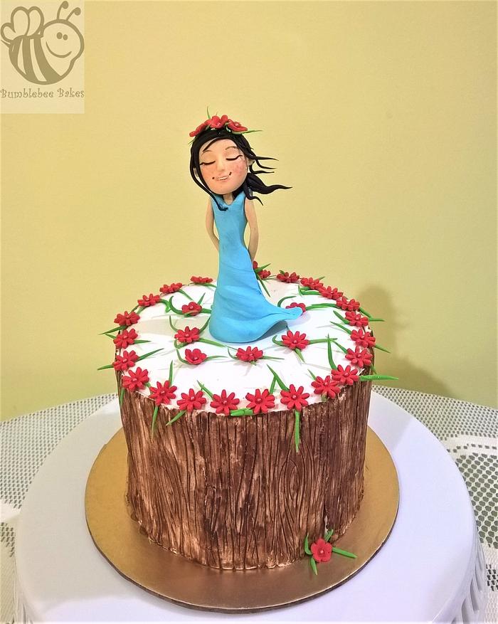 Girl in a cool breeze cake
