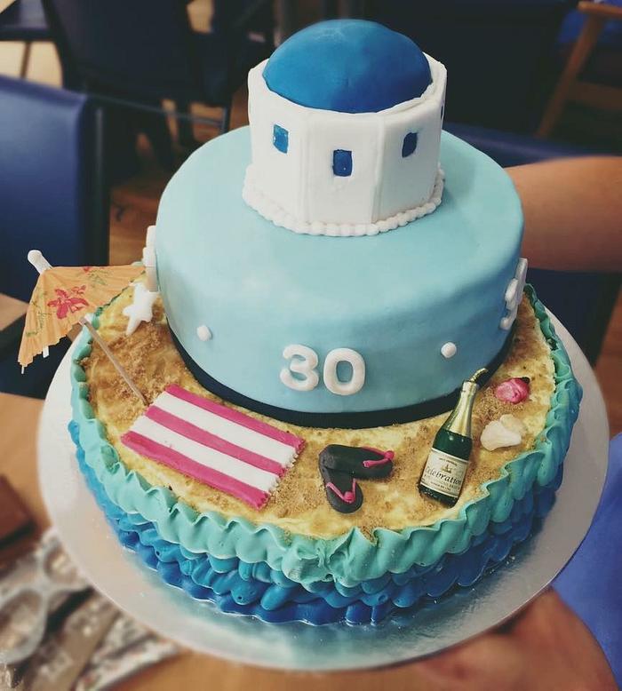 Santorini Theme Birthday Cake