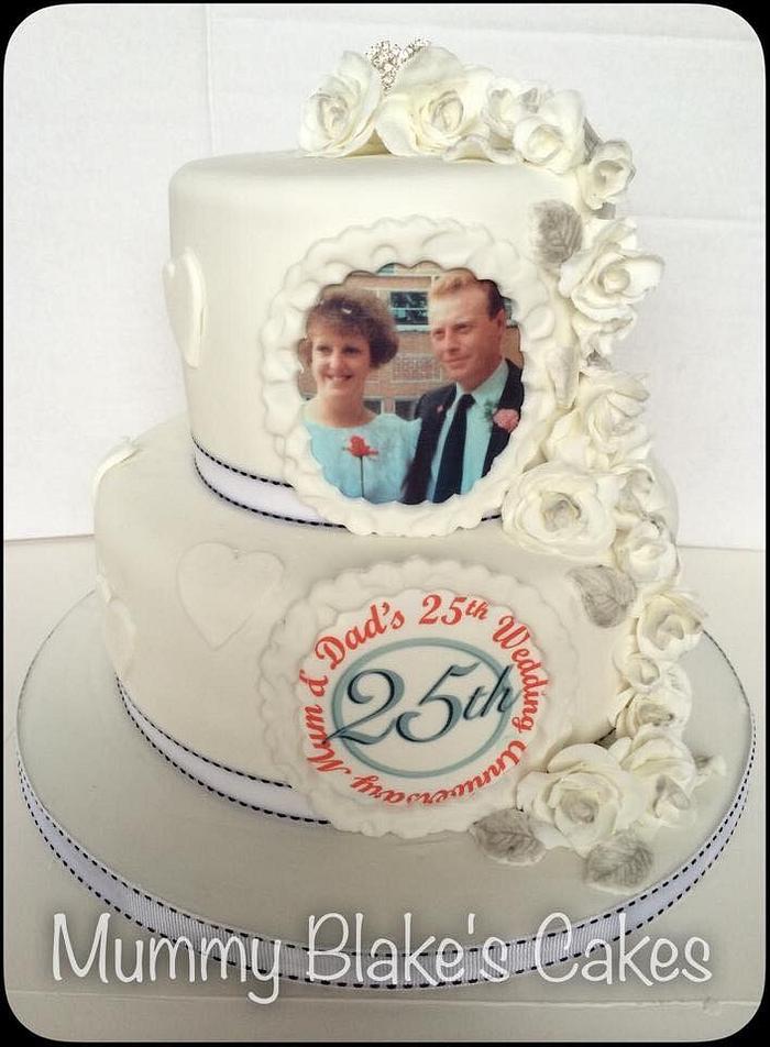 Personalised 25th wedding anniversary cake