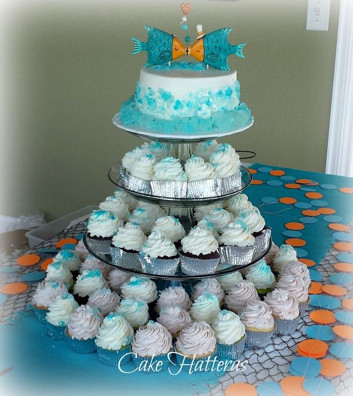 Sea Glass Wedding Cake and Cupcakes