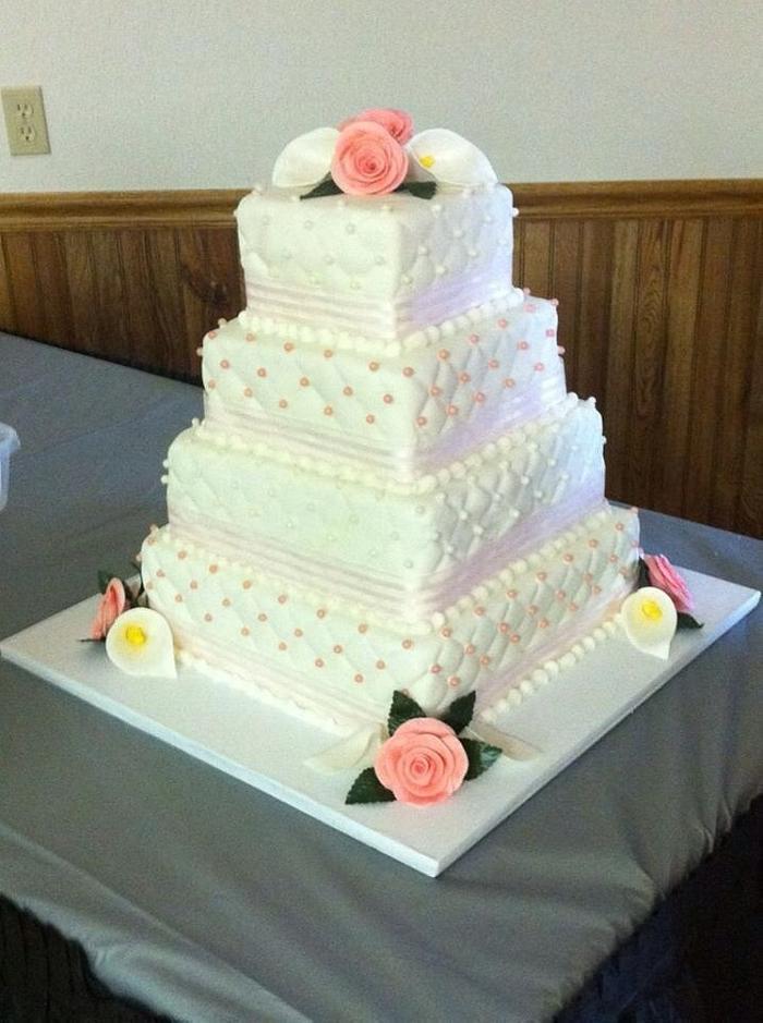 White quilted wedding cake