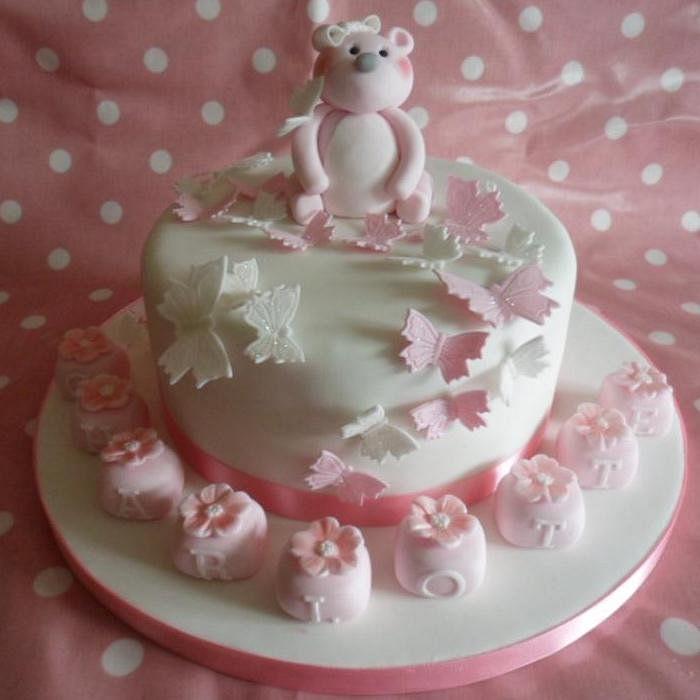 Pink Teddy Bear Christening Cake