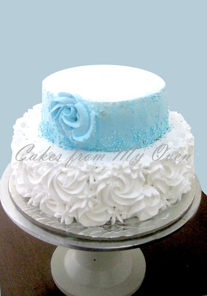 Winter Blue & Ivory Rosette Cake!