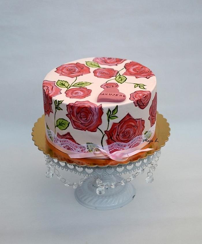 cake with painted roses