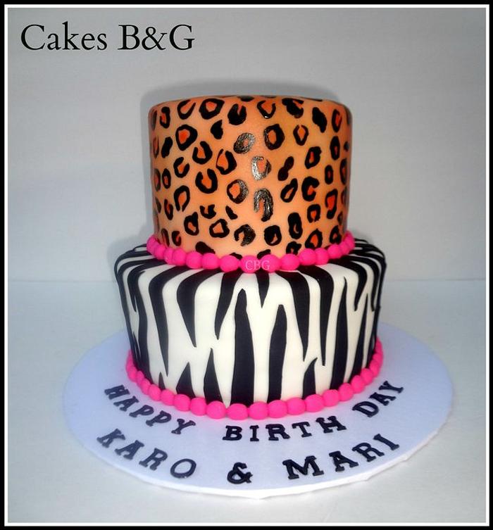 Zebra and Leopard Birthday Cake