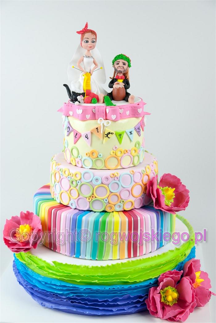 Colour & Reggae Wedding Cake / Kolorowy tort weselny z motywem reggae 