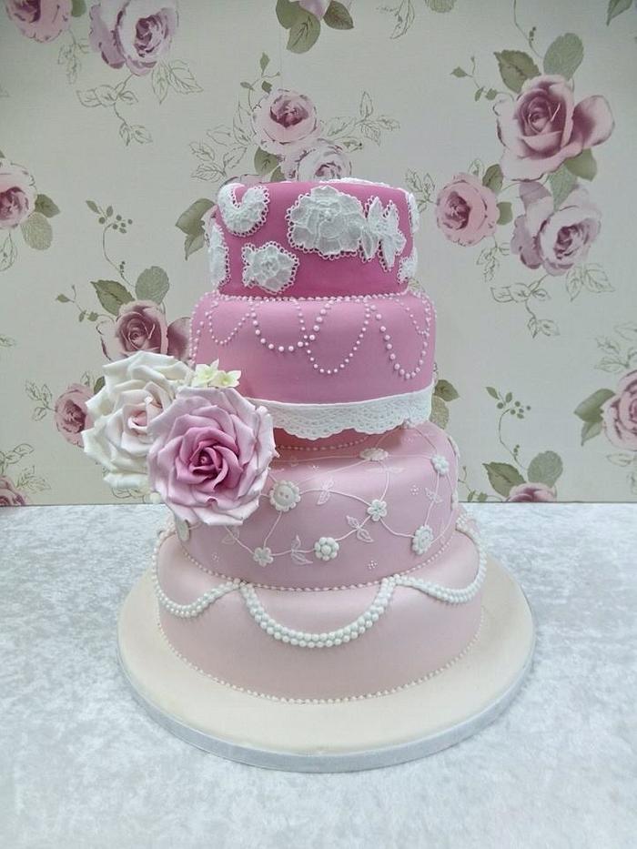 Vintage Pink Wedding Cake
