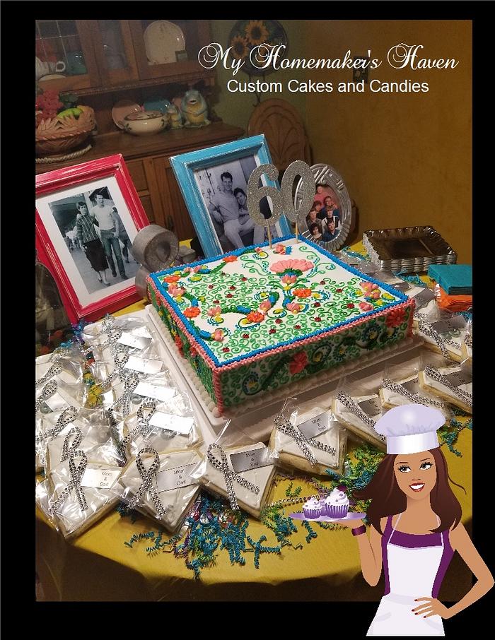 Multi Colored Anniversary Cake w/ 4"  Diamond Cookies