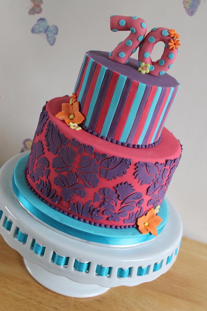 Bright and colourful 70th Cake