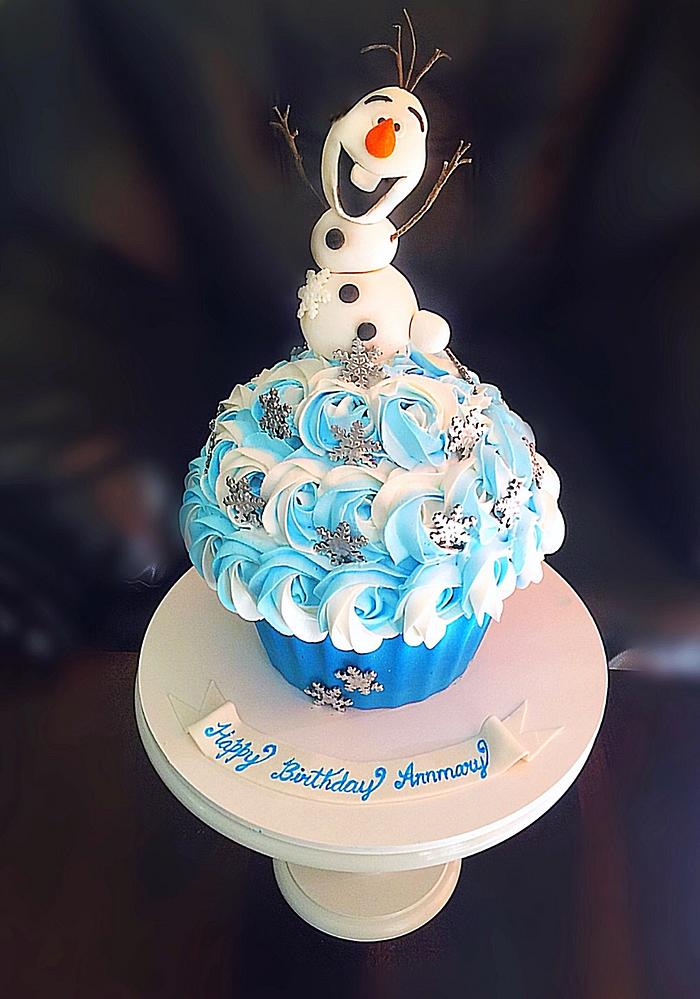 Giant cupcake with Olaf topper