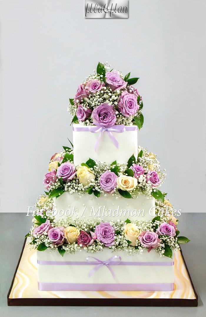 Roses Square Wedding Cake