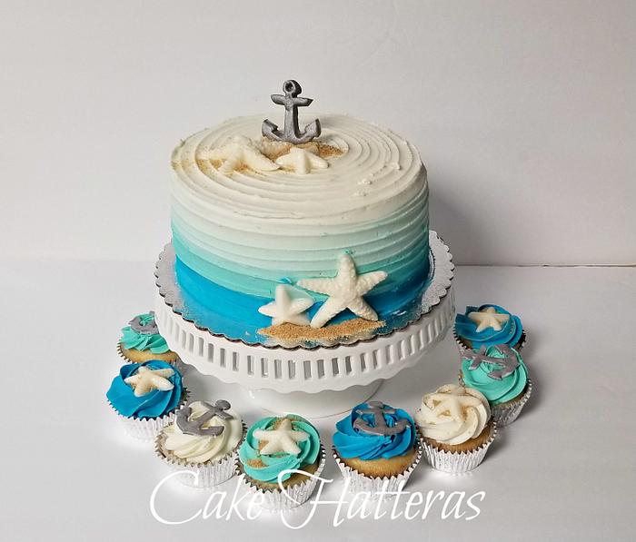 Nautical Birthday Cake and Cupcakes
