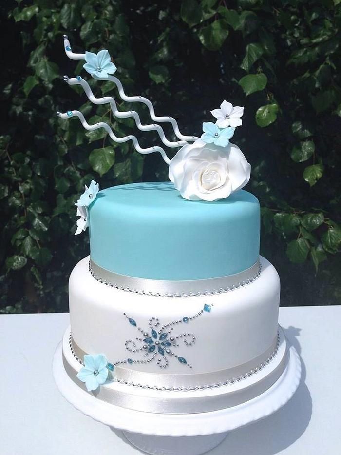 Aqua & White 'bling' Cake