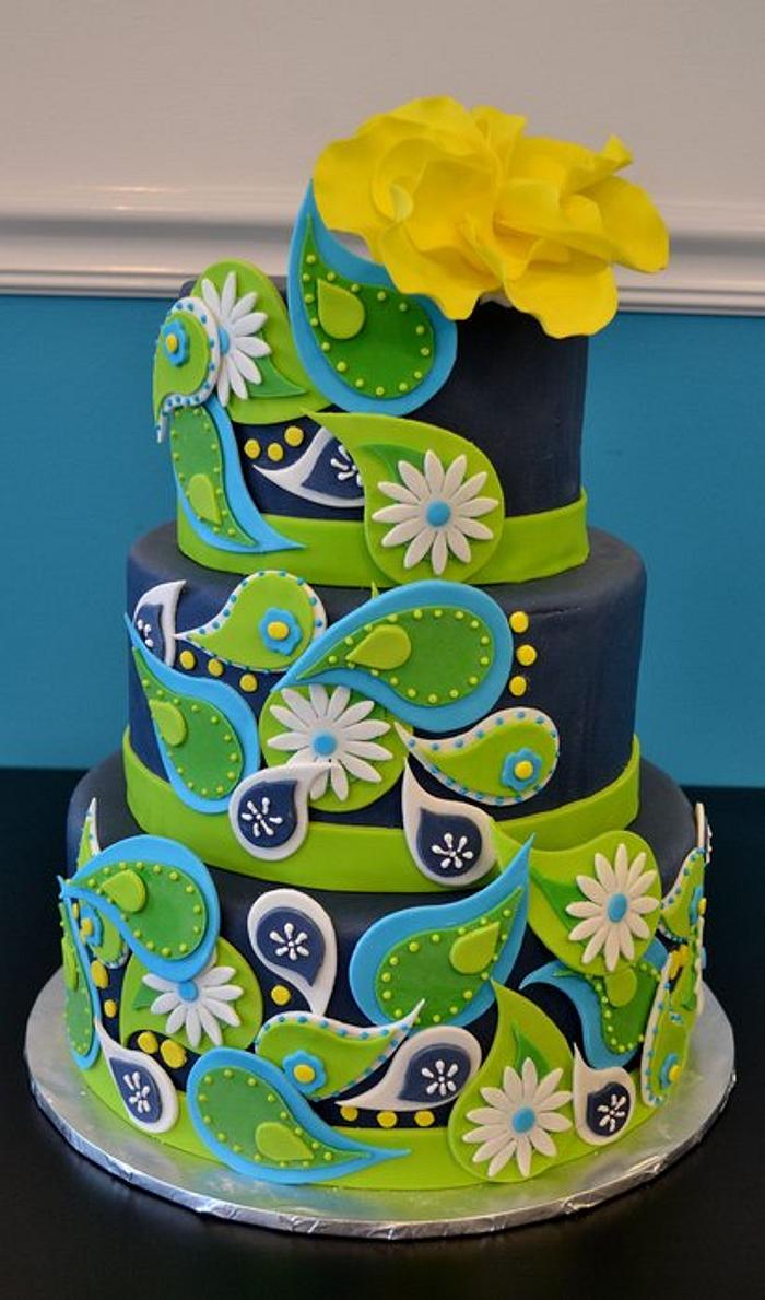 Blue and Green Paisley Cake