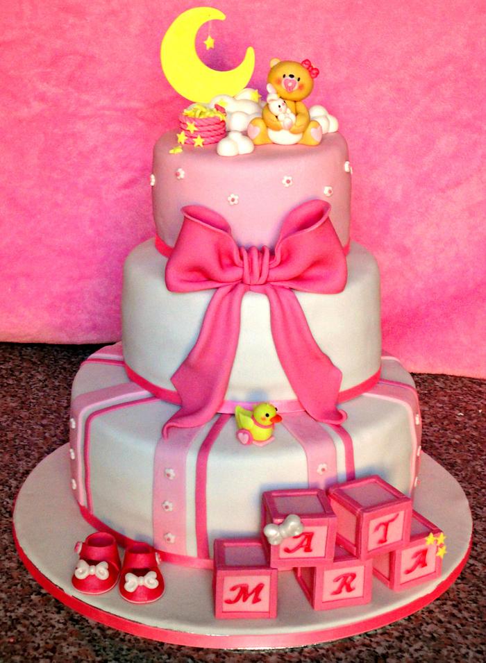 Sweet Christening cake full of pink :)