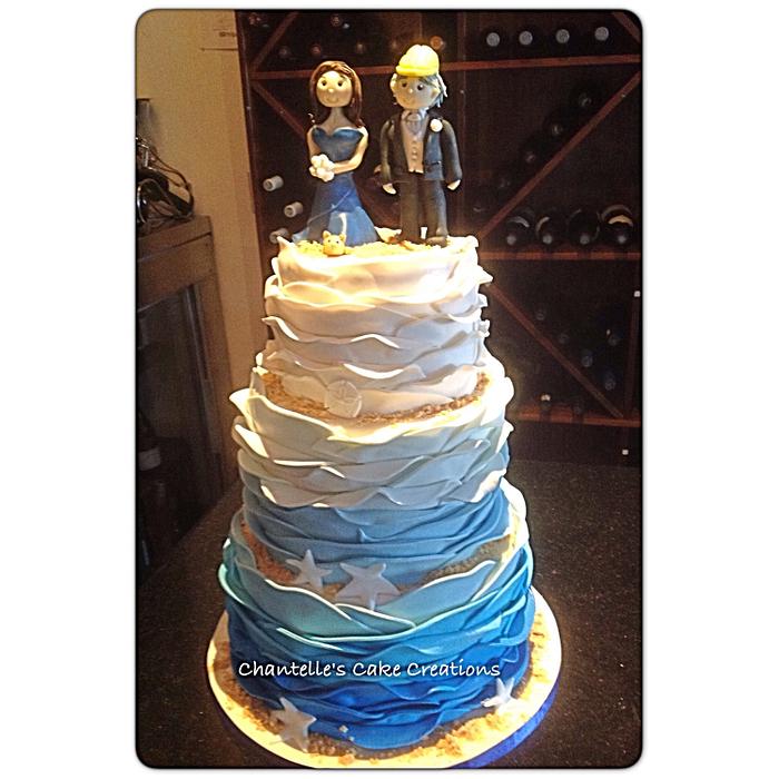 Beach ruffle wedding cake
