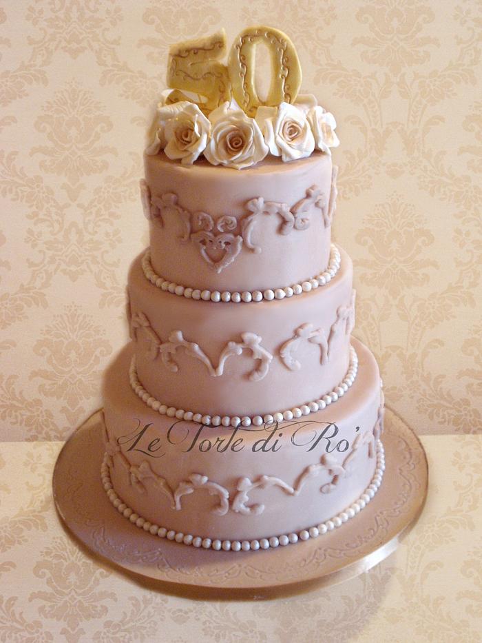Golden anniversary wedding cake