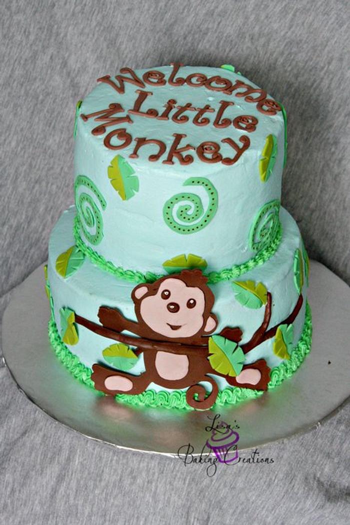 Monkey themed baby shower cake