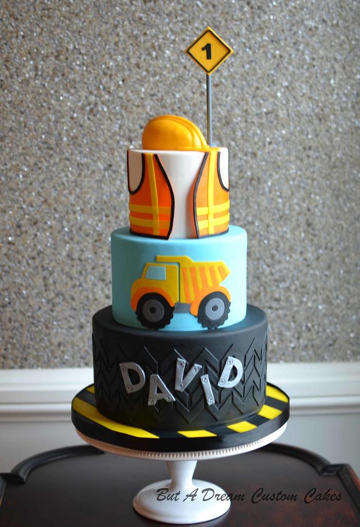 Construction themed 1st birthday cake