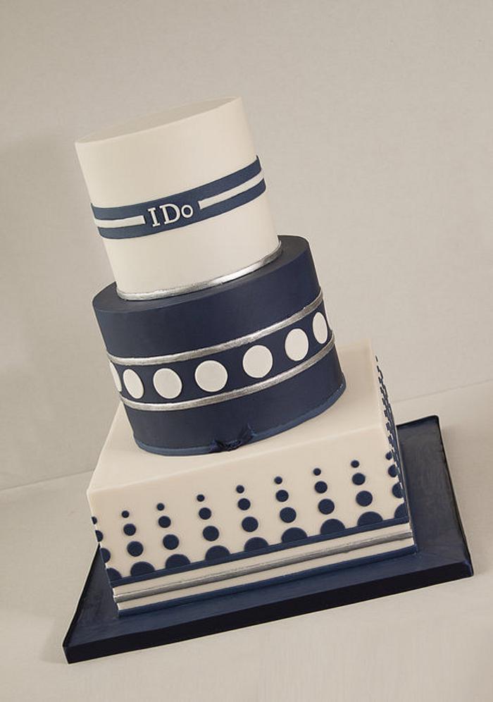 Ivory and Blue Wedding Cake