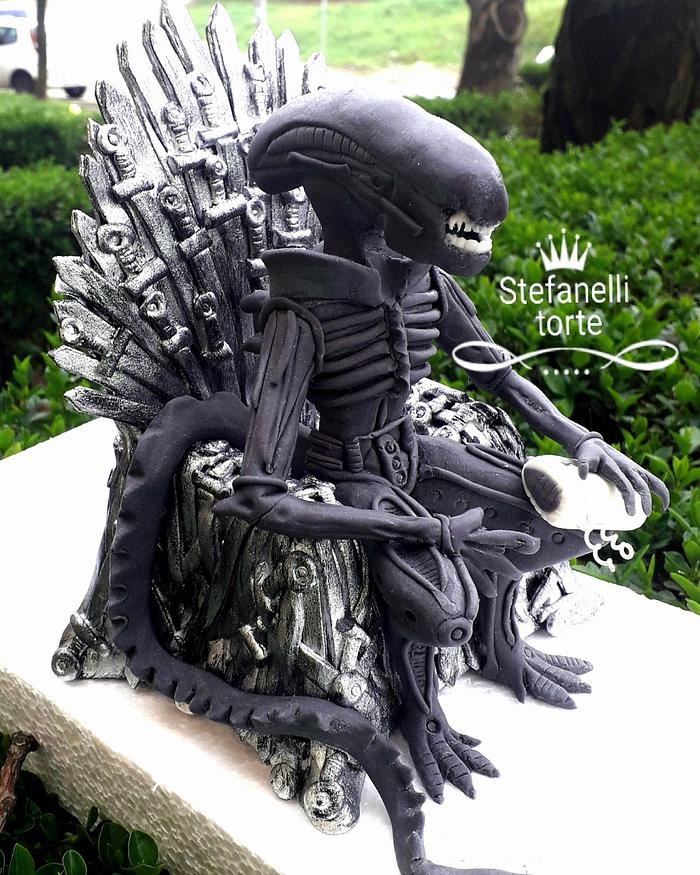 Alien in iron throne cake topper