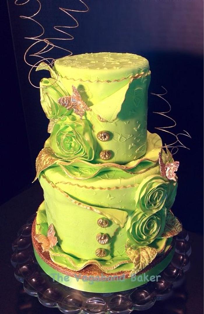 Green and Gold Rosette and Butterfly cake