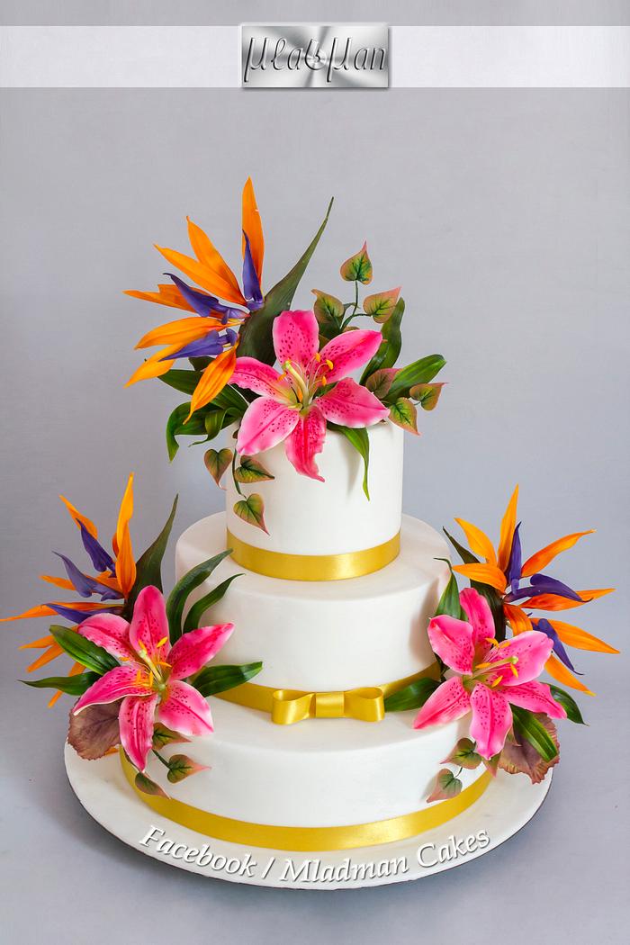 Strelitzias & Liliums Wedding Cake