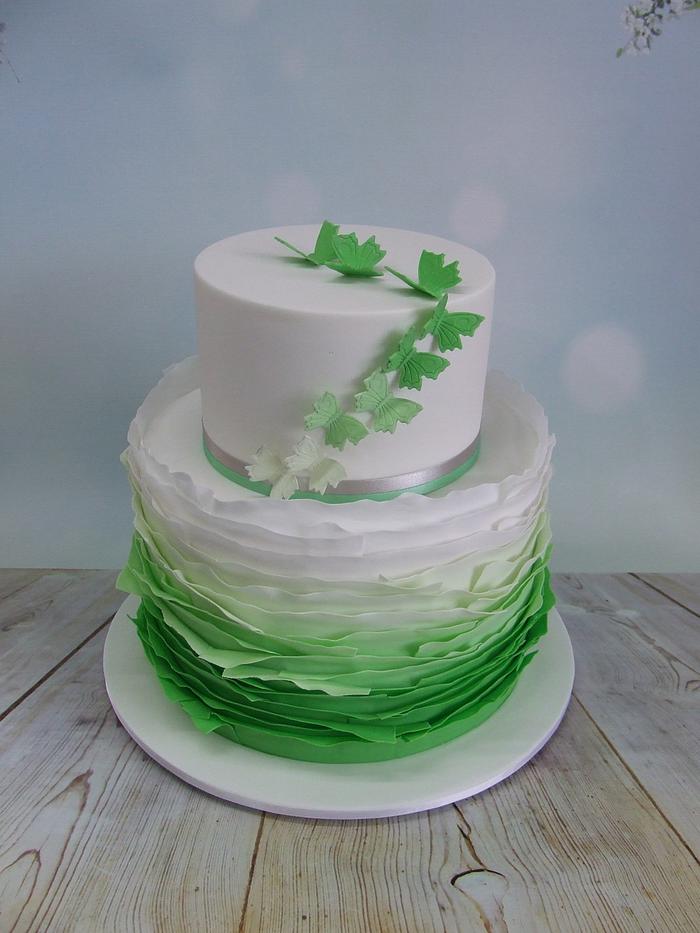 Green Ombre Ruffle Cake