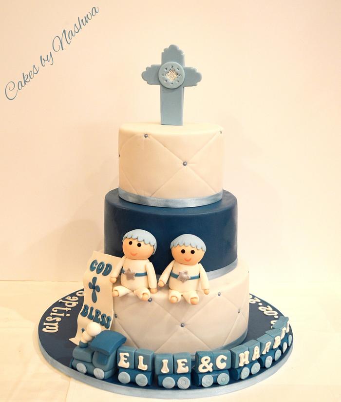A baptism cake for a twin boys   