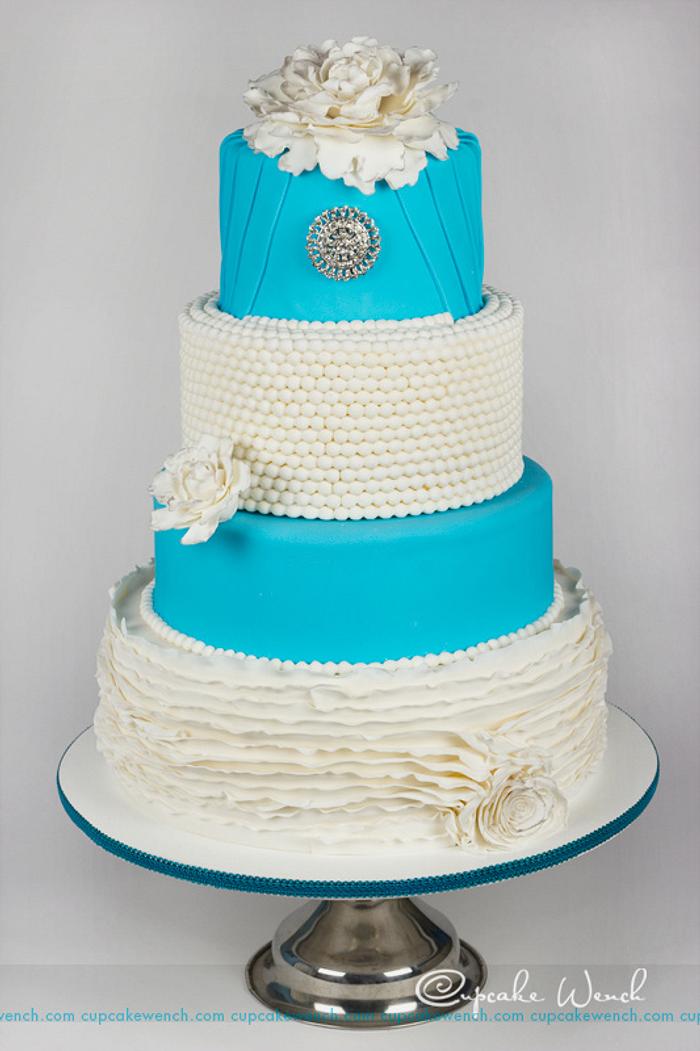 Frill and pearl wedding cake