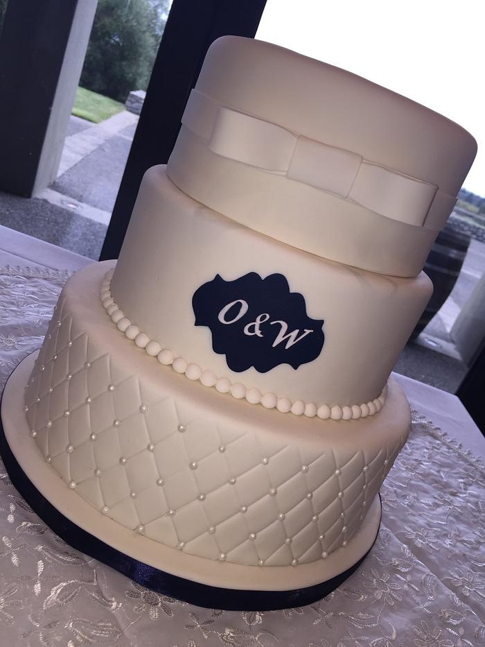 Ivory and Navy Wedding Cake