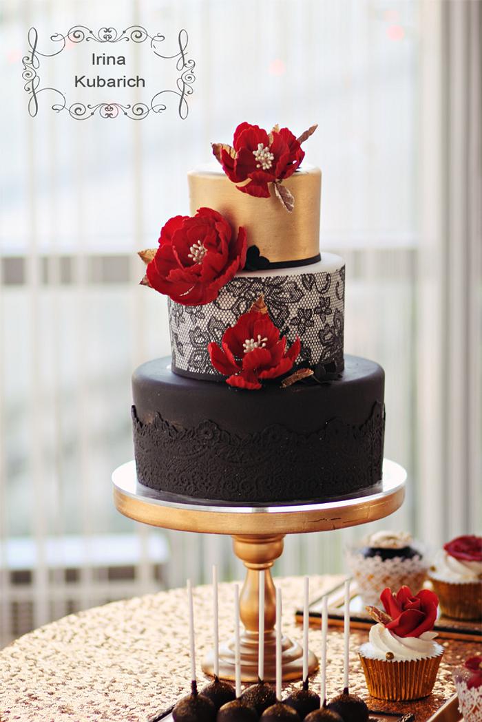 Gold,black and red birthday cake !