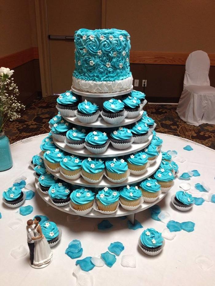 Wedding cake  and  cupcakes