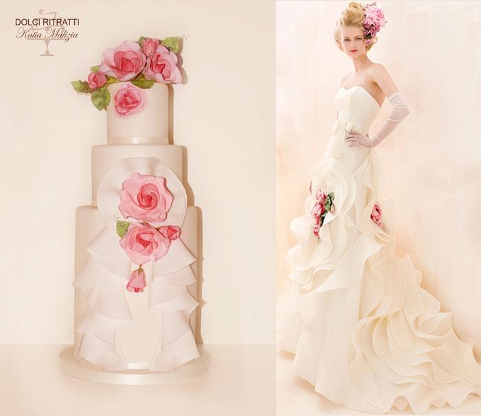 Rose Wedding  ispired dress cake