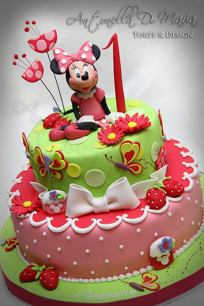 Minnie in a strawberry garden