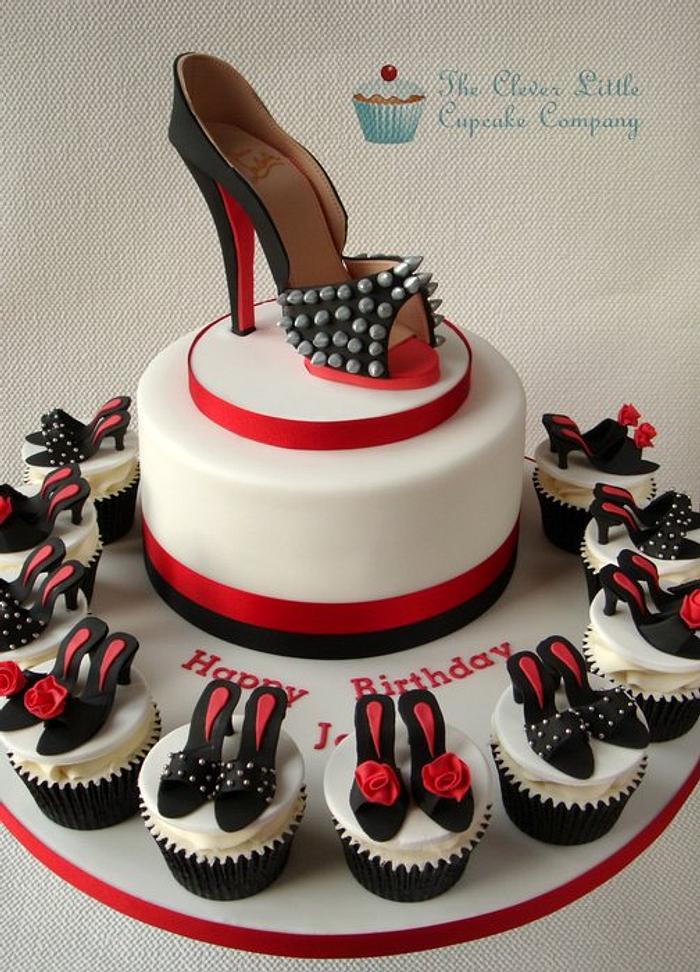 Louboutin Shoe Cake with Matching Cupcakes