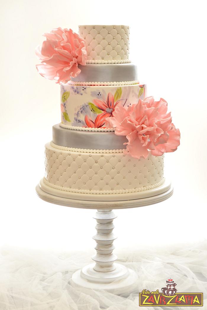 Elegant Silver Pink Wedding Cake