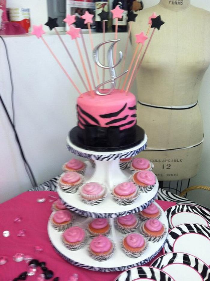 Zebra Cake with Cupcakes  