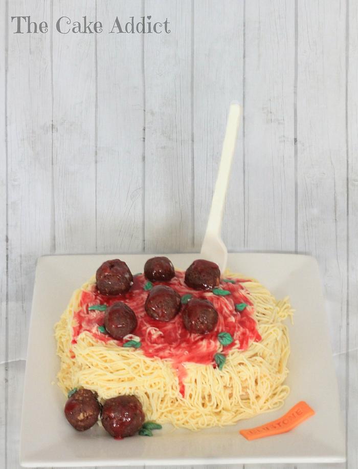 Spaghetti with Meat ball cake for a surprise party
