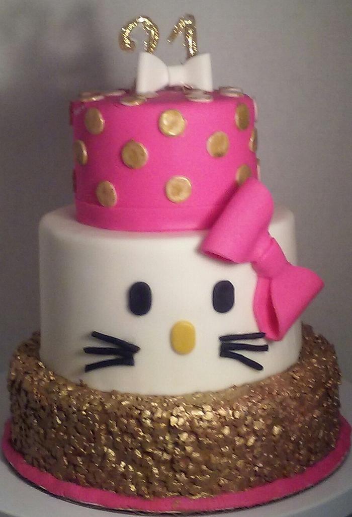 Pink and Gold Sequins Hello Kitty Cake