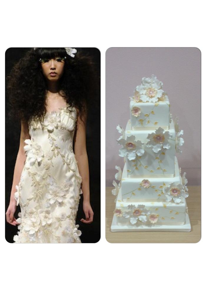 Flower wedding dress inspired cake