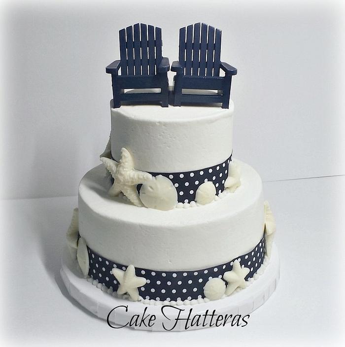 Navy and White Beach Wedding Cake