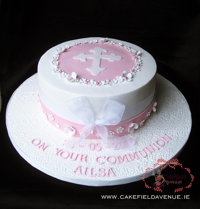 WHITE & PINK COMMUNION CAKE