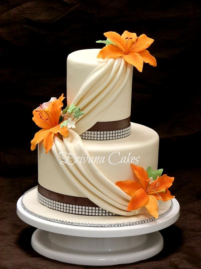 Orange and Ivory wedding cake