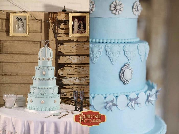 Blue Jeweled Wedding Cake