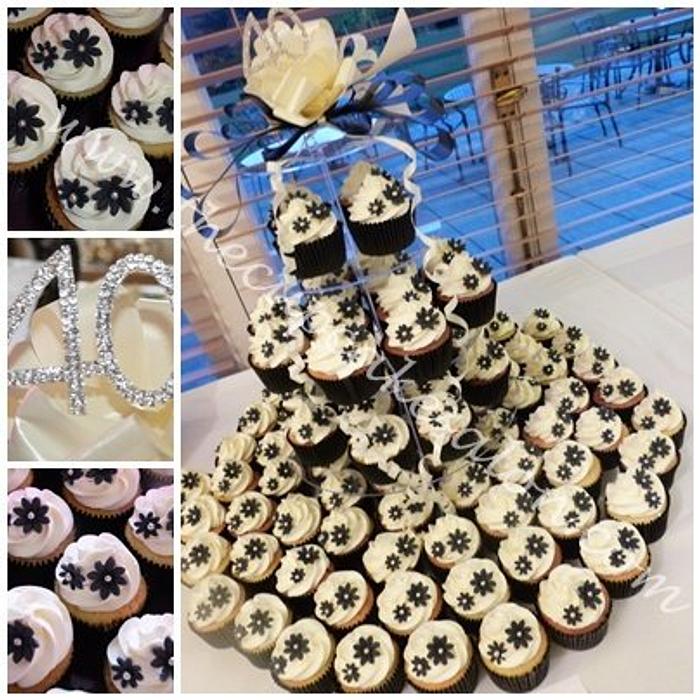 black and white themed party cupcakes